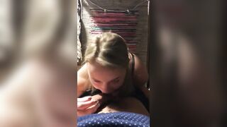 adorable blond oral underneath the couch in her dorm