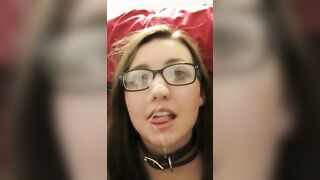 cute eighteen year old licks cum off her mouth