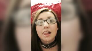Facual cumshots: Cute 18 year old licks cum off her throat