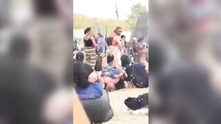 Slutty girl gets her ass ate in public festival by two guys - Festival Sluts