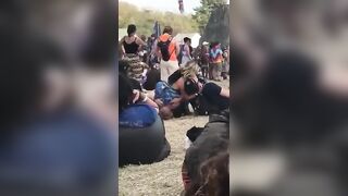 Festival Strumpets: Concupiscent gal receives her ass ate in public festival by 2 boys