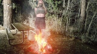 Burning at the stake fetish - A cute girl burning in a campfire