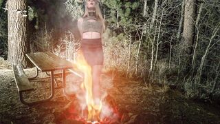 Fetish: Burning at the stake fetish - A cute gal burning in a campfire