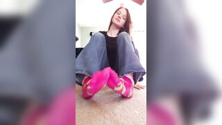 Foot Fetish - Socks: Dino socks and a bold grin :)