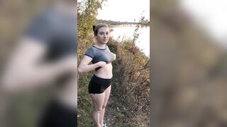College Strumpets: titty flash by the river