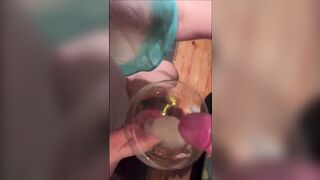 Cum Fetish: She drinks a large load from a wine glass
