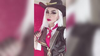 Cosplay Angels: Ashe from Overwatch blows you kisses GIF - by Felicia Vox