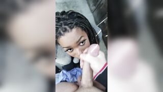 Ebony sucks balls and gets splashed - Cum On Black Girls