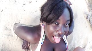 Busty ebony getting a facial on the beach - Cum On Black Girls