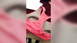 Cum on neighbors bra while wearing her dress