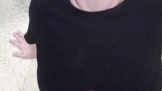 amateur gets cum on giant tits in black shirt - Cum on Clothes