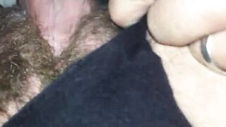 Mature with hairy pussy gets cum on panties