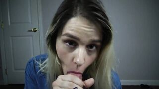 Cum on Breasts: violet copulates and finishes in her throat then rubs his load on her breasts