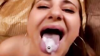 girls swallowing the cum on their tongue