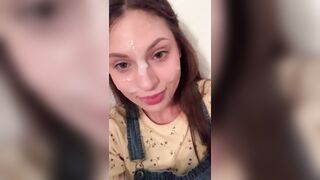 Showing off my facial after getting face fucked ;) - Women Loving Cum