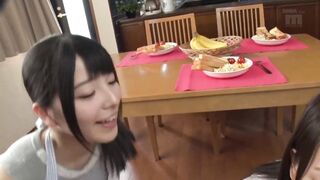 Cum Swallowing: Ai Uehara helps her sister Mikako Abe receive a large thick load to swallow.
