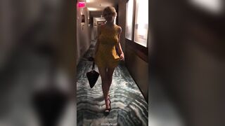 Busty blonde removes dress in hotel hallway - Dad Would Be Proud