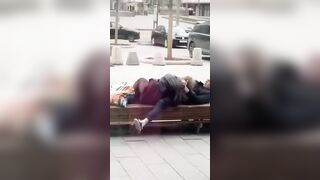 Get A Room! Blowjob and caress on the bench. People walk around. - Drunken