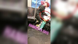Drunk: Couple in love in the tram. Woman fingering a boy throughout panties