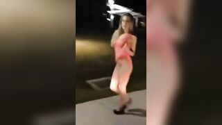 Drunk blonde Stripping on Public Street - Drunken