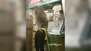 Man and woman working in a shop retired in a warehouse to have sex!