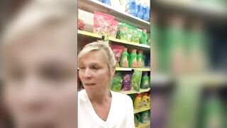 Mature blonde gets laid bare in a supermarket! - Drunken