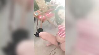 Drunk: Brunette with a hairy vagina pissing on the floor in a cafe