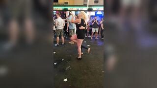 Drunk: Aged golden-haired wanted to dance and show the ass to other people!