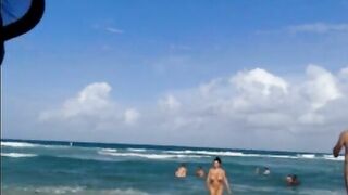 Sexy brunette goes naked from the sea - Drunken