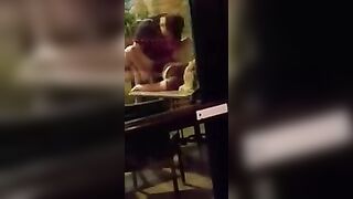 Couple fucks in a restaurant on the table. All run very surprised!