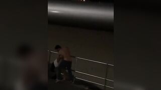 Couple having sex on the ocean promenade near garbage cans at night!