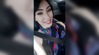 Delightful brunette without panties in the car licks her finger and shoves her pussy - Drunken