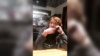 Drunk: Cashier pops her tit out as a force move during the time that berating a customer Wow