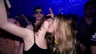 Embarrassed Nude Females: Drunk allies at a rave