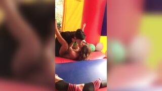 Pornstar Nikki Hearts Making Out and Fingering Girl In Bouncy Castle - Behind the Scenes
